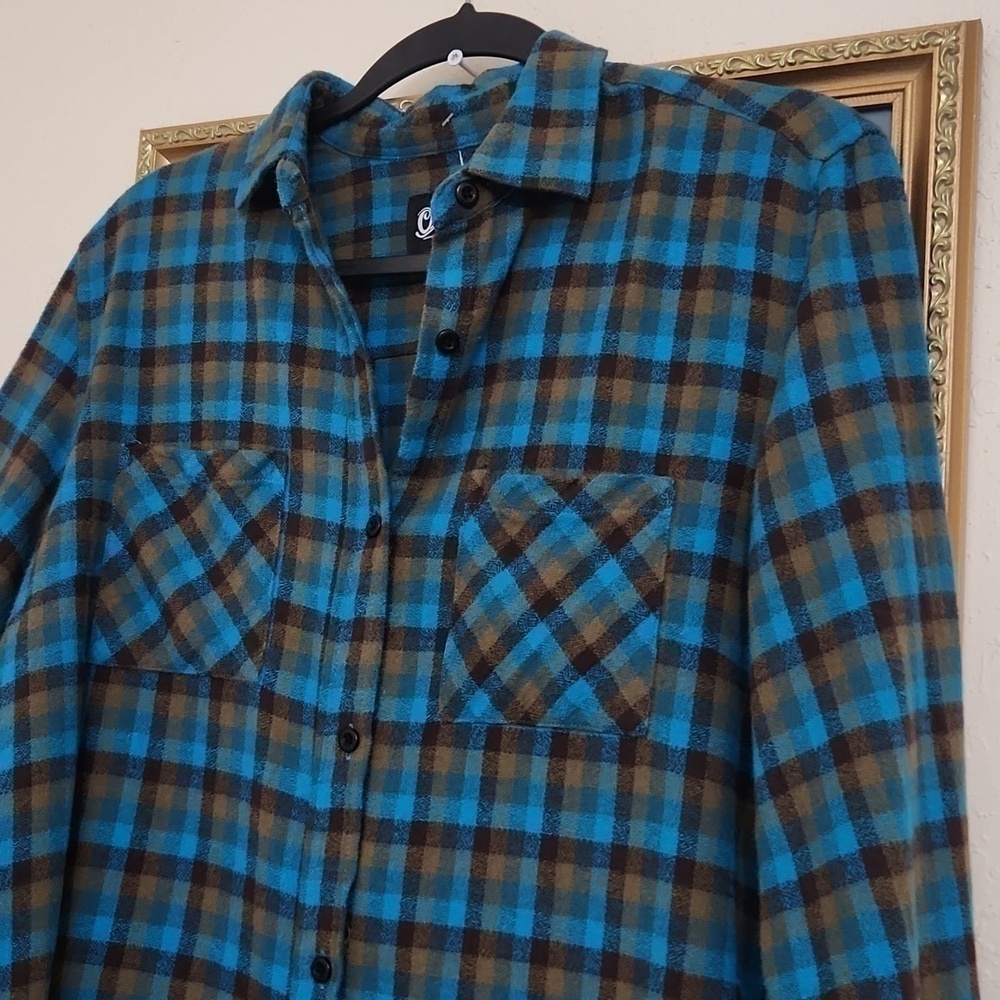 One 24 Rags Flannel Button Down Plaid Shirt Small Raw Hem Oversized Fall - Picture 2 of 12